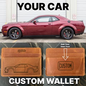 Cartera con matrícula y coche DODGE personalizada / Tarjetero de piel auténtica para entusiastas de los coches Iniciales de matrícula personalizadas