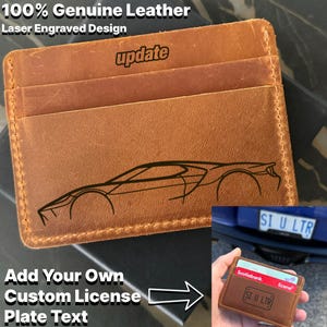 Portefeuille personnalisé pour voiture et plaque d'immatriculation FORD | Porte-cartes en cuir véritable pour les amateurs de voiture Initiales de plaque d'immatriculation personnalisées pour papa et lui
