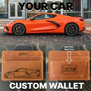 Cartera personalizada para coche y matrícula CORVETTE / Tarjetero de piel auténtica para entusiastas de los coches Iniciales de matrícula personalizadas para papá, él
