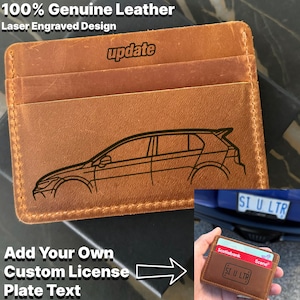 Cartera personalizada para coche y matrícula VOLKSWAGEN / Tarjetero de cuero auténtico para entusiastas de los coches Iniciales de matrícula personalizadas