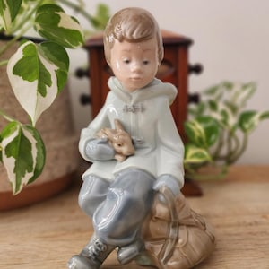 Nao by Lladro Figurine – Boy with Bunny | Vintage Porcelain Collectible 1987