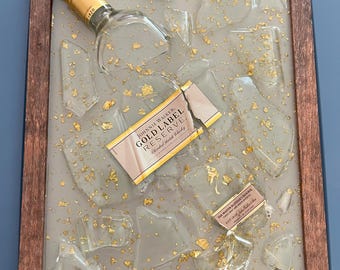 Johnny Walker Gold Broken Bottle Art Framed Wall Art Decor Epoxy/Resin