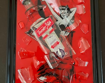 Thunder B*tch Liqueur Broken Bottle Art Framed Wall Art Decor Epoxy/Resin