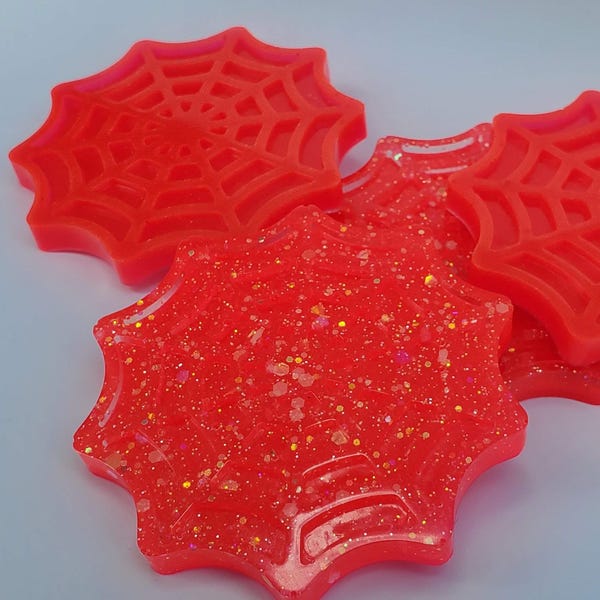 Hot Pink Spiderweb Coasters: Glittery Gothic Halloween Decor (Set of 4)