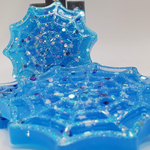 Blue Spiderweb Resin Coasters - Set of 4 - Handmade Sparkly Gothic Halloween Home Décor