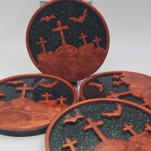 Haunted Graveyard Coasters - Set of 4 - Bronze & Black
