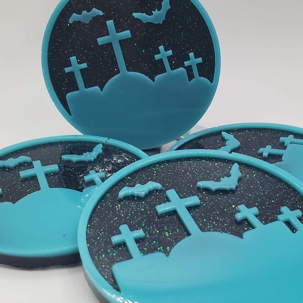 Haunted Cemetery Coasters - Set of 4 - Blue & Black