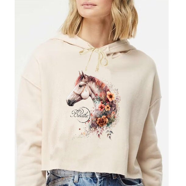 Cropped Hoodie Horse Cropped Hoodie Boho Horse Sweatshirt - Etsy