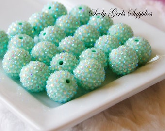 20mm Sparkle Mint Green Bubblegum Bead With Hole.. DIY Craft... Big Chunky Glitter Beads Wholesale.. Wedding Beads. Kid Craft.. Necklace