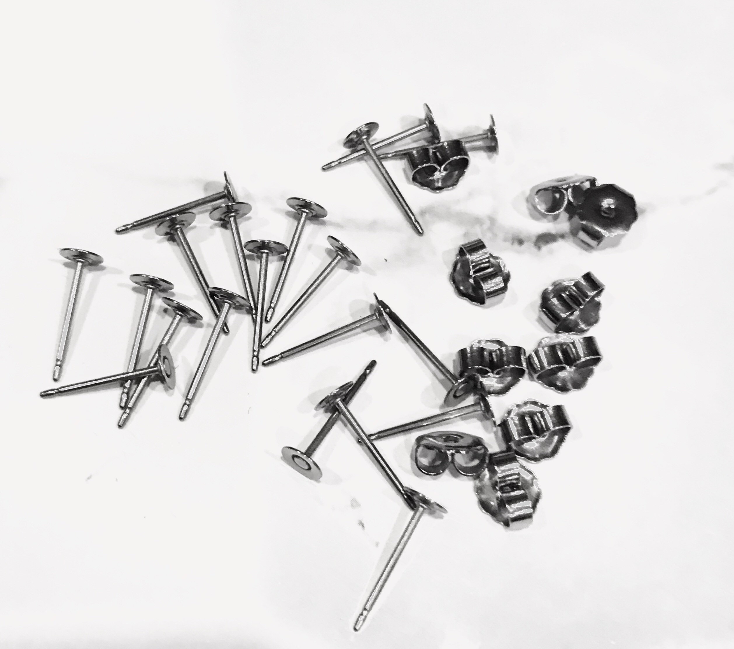 31-004 Titanium Earring Post Finding w/ 4mm Stainless Steel Flat Pad - 11mm  Post (100 pcs)