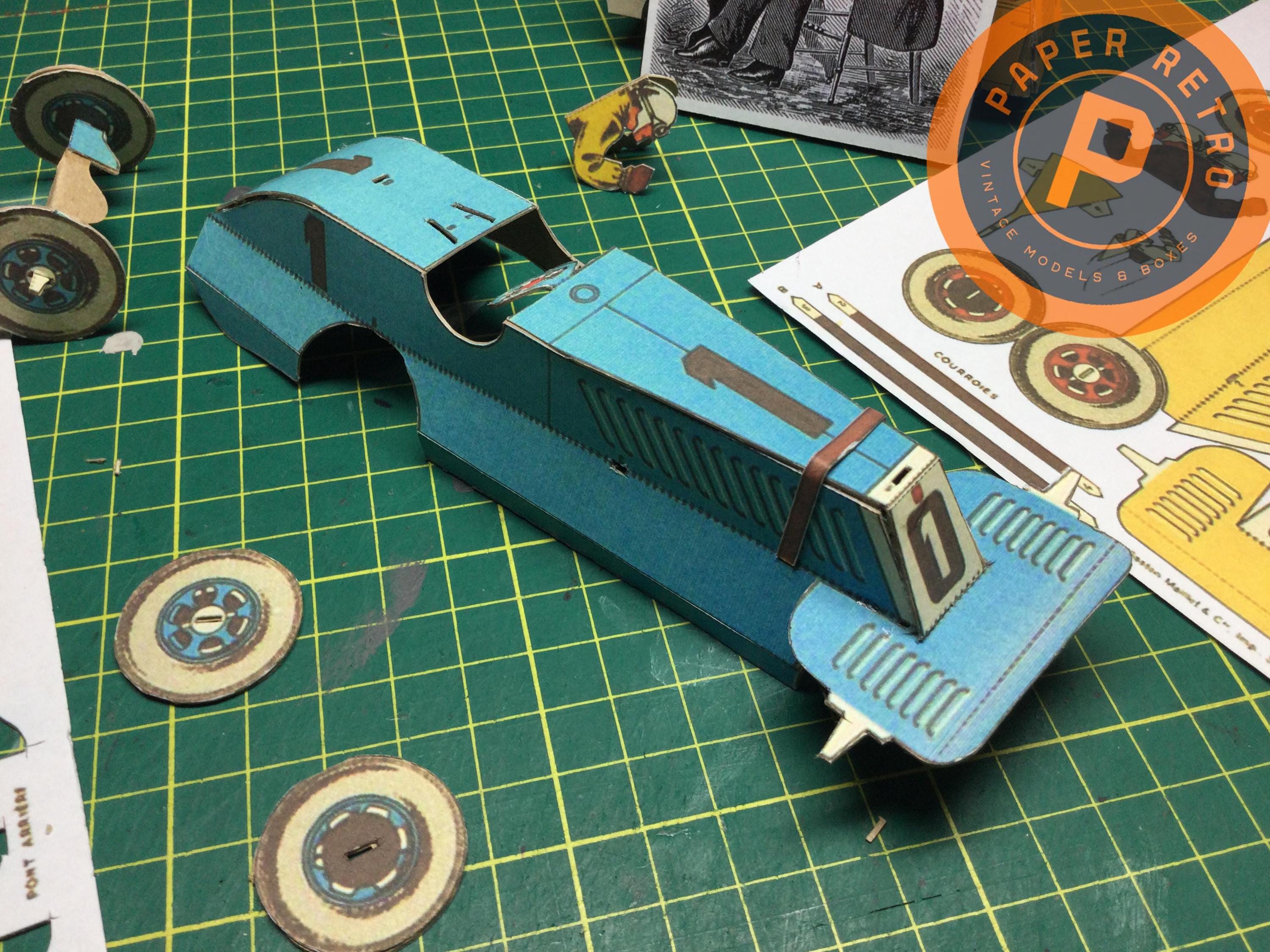 Four RACING CARS Vintage French Cut Out Paper 3D Model Printable A4 ...