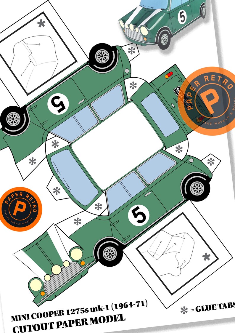 MINI Cooper Rally Car Paper Model Kit B – Classic Car Printable (x3 A4 ...