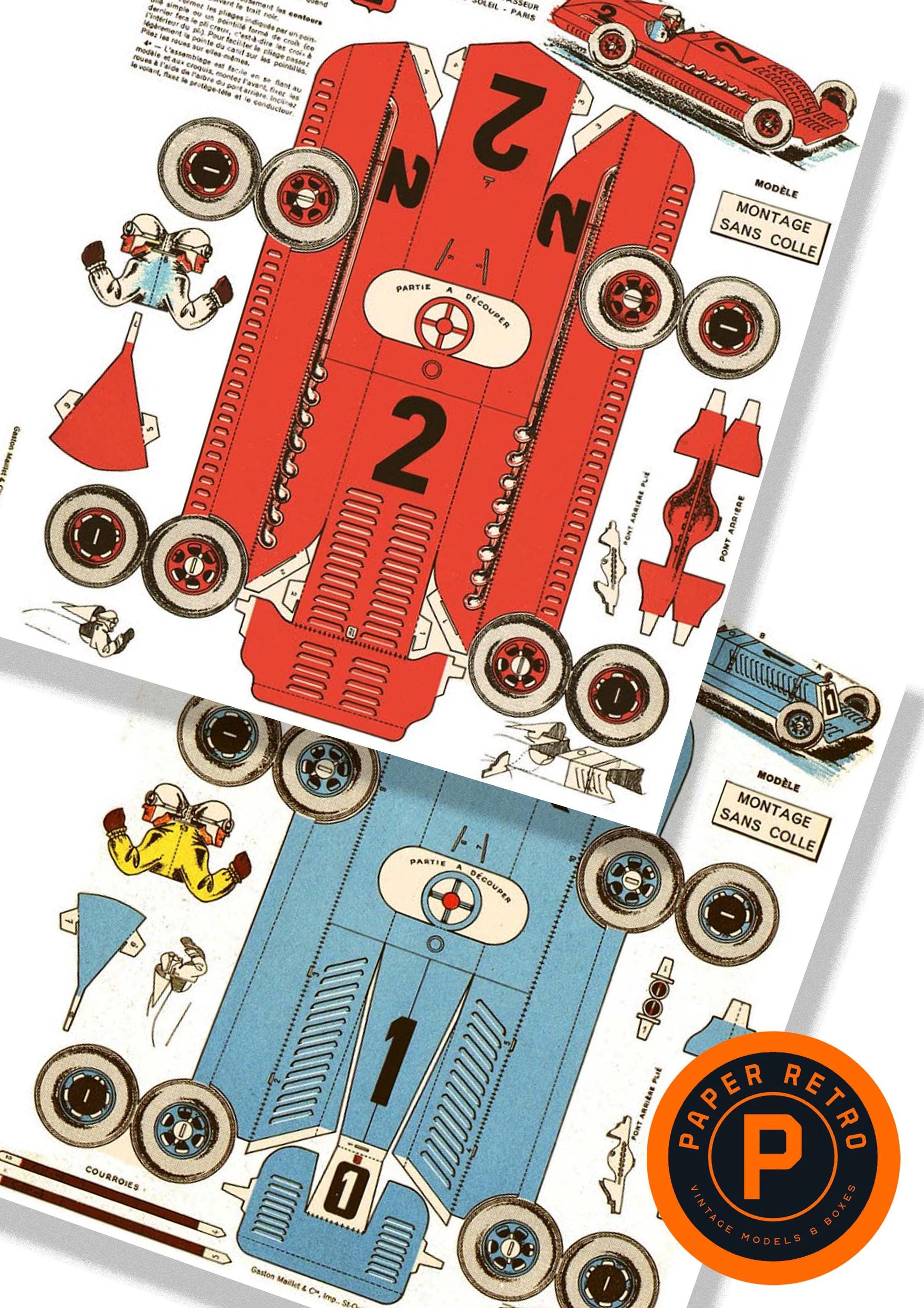 Four RACING CARS Vintage French Cut Out Paper 3D Model Printable A4 ...