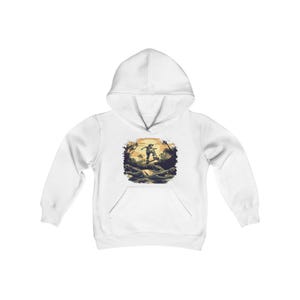Kid on Scooter Hoodie - Youth Hoodie, Kids Sweatshirt, Fun Alligator Design Hooded Jumper, Children's Fleece Pullover, Cute