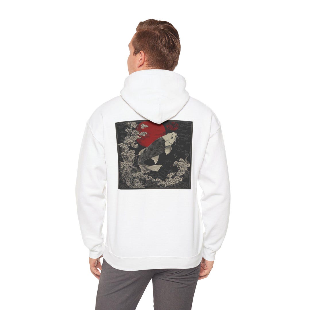 Koi Fish Lotus Pattern Print Men Pullover Hoodie