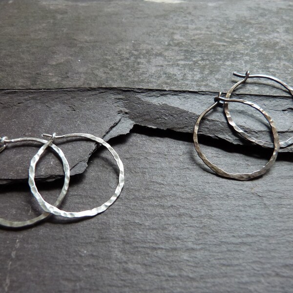 Sterling silver handmade hoops - lightweight hammered hoops - 23mm diameter - everyday hoops - rustic hoops - gift for her - uk