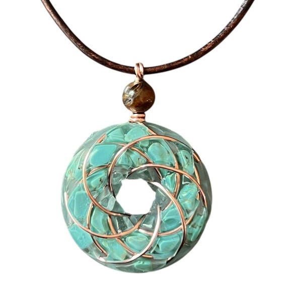 Torus Howlite Turquoise Necklace With Copper Rodin Coil (vortex