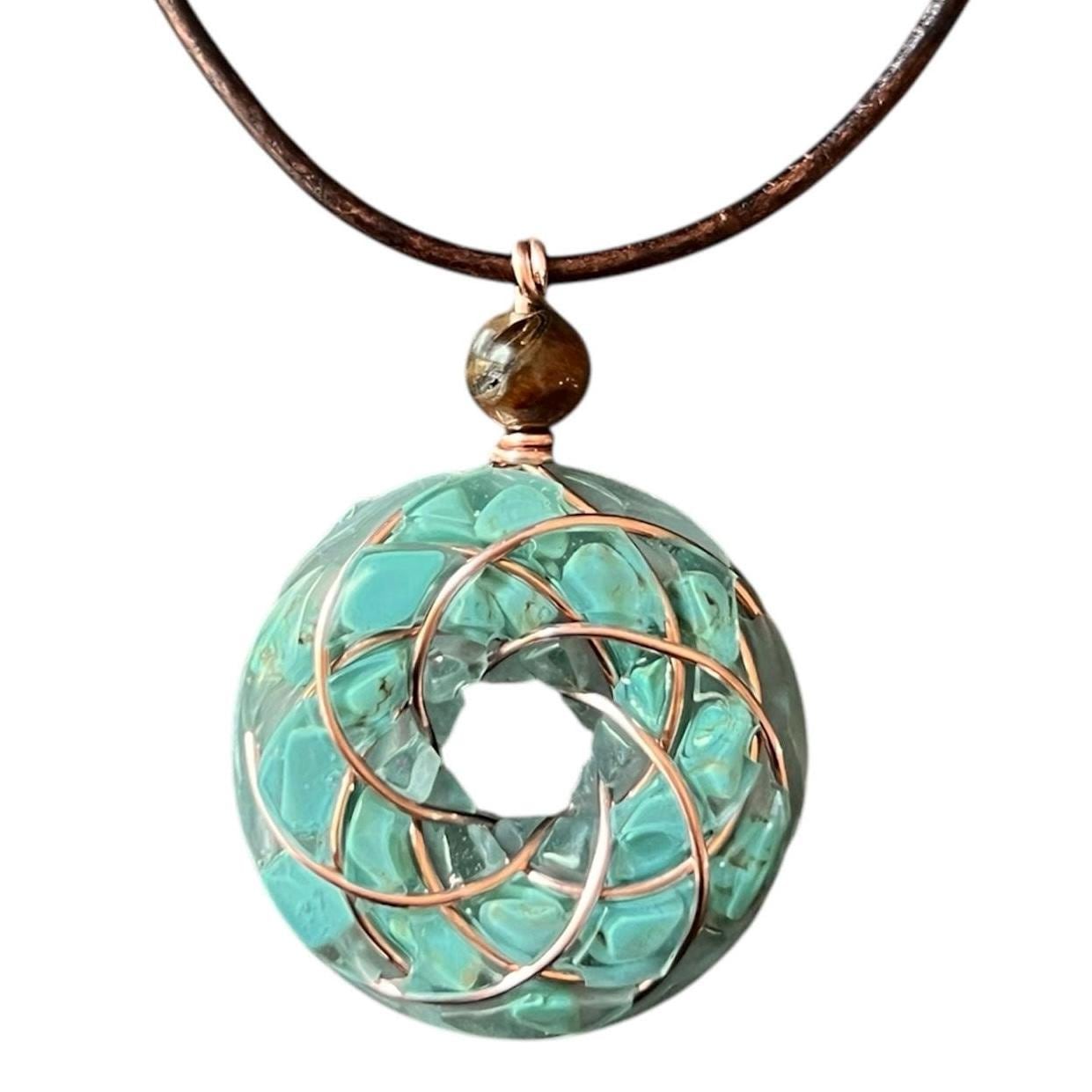 Torus Howlite Turquoise Necklace With Copper Rodin Coil (vortex
