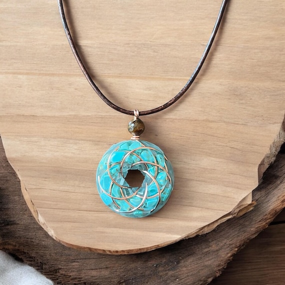 Torus Howlite Turquoise Necklace With Copper Rodin Coil (vortex