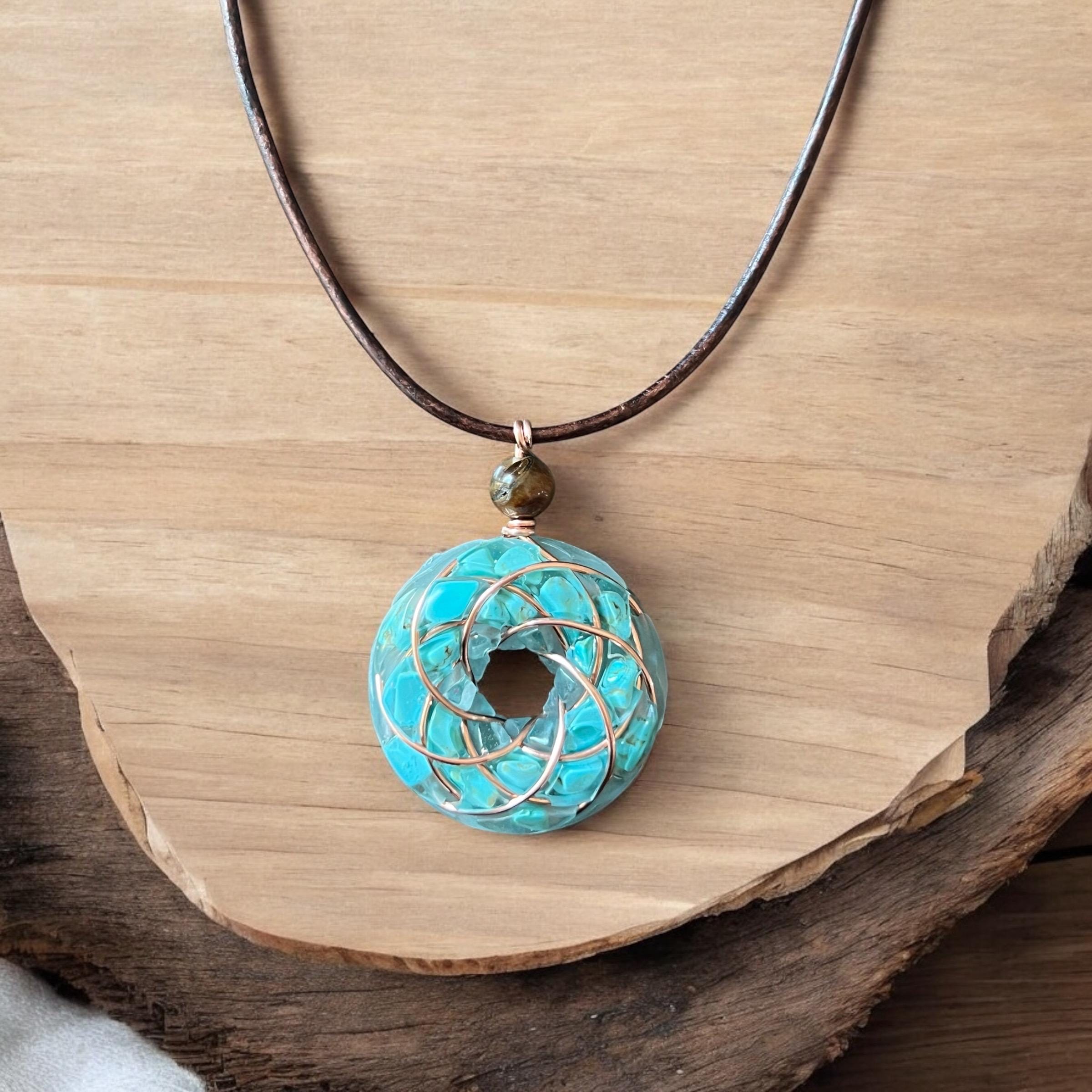 Torus Howlite Turquoise Necklace With Copper Rodin Coil (vortex