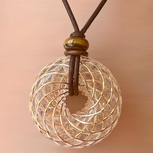 18k Gold plated Rodin Coil / Torus Necklace with Libyan Desert Glass and Rock Quartz