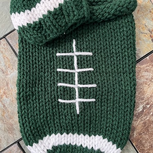 Football Cocoon The Original Knit version and 0-6 month hat dark green/white Jets, Michigan State, Pendleton inspired ready to ship image 1