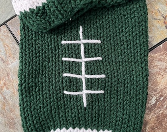 Football Cocoon (The Original Knit version) and 0-6 month hat dark green/white (Jets, Michigan State, Pendleton inspired) - ready to ship