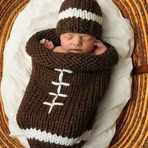 Football Cocoon The Original Knit version and 0-6 month hat brown/orange Bengals enspired ready to ship image 2