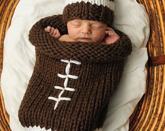 Football Cocoon (The Original Knit version) and 0-6 month hat - MADE TO ORDER