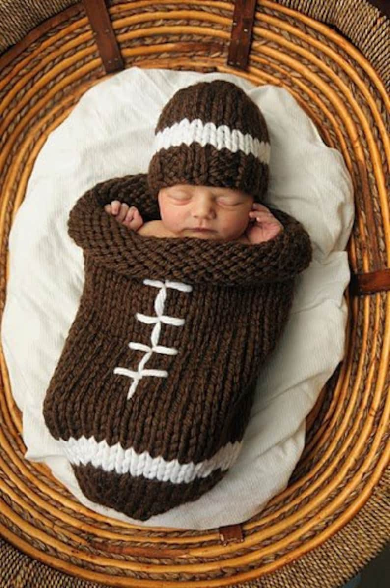 Football Cocoon The Original Knit version and 0-6 month hat brown/orange Bengals enspired ready to ship image 2