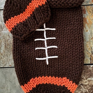 Football Cocoon The Original Knit version and 0-6 month hat brown/orange Bengals enspired ready to ship image 1