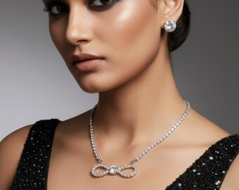 Crystal Infinity Eternity Pendant & Drop Earrings | Rhinestone Tennis Necklace Anniversary Gift