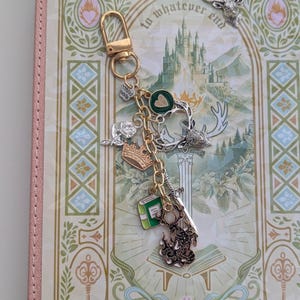 Mini Throne of Glass Charm Keychain & Stickers Pack, Fireheart Queen, Stag Book Lover Gift