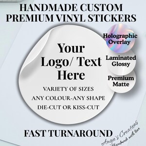 Premium handgemaakte handgemaakte vinylstickers | Jouw logo/tekst/ontwerp gedrukt, kiss-cut of gestanst | Korting voor kleine bedrijven, gepersonaliseerde bestelling