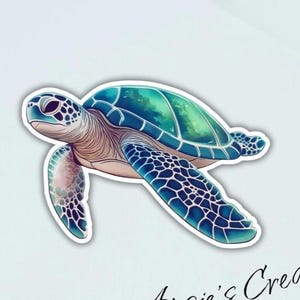 Pegatina de vinilo holográfica de tortuga marina hecha a mano, laminada, brillante o mate, troquelada, para portátiles, vasos, álbumes de recortes y regalos.