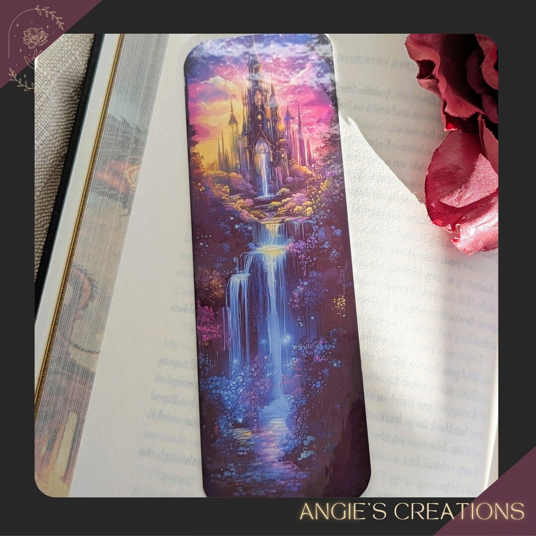 Enchanted Waterfall Castle Double Sided Bookmark • Laminated, Handmade ...