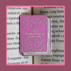 Pink Romantasy Reader Enamel Pin & Stickers | Pendant Bookish Fantasy Collector Set Gift