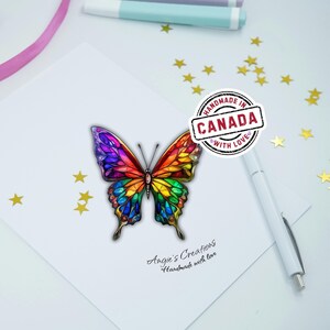 Colorful Stained Glass Butterfly Sticker, Water-Resistant Die-Cut Vinyl Decal for Laptop, Scrapbook, Tumblers, and Gifts