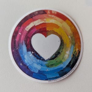 Sticker vinyle fait main coeur coloré vibrant | Crayon de couleur arc-en-ciel lumineux | Idéal pour les agendas, les travaux manuels pour enfants, les projets d'amour, les journaux