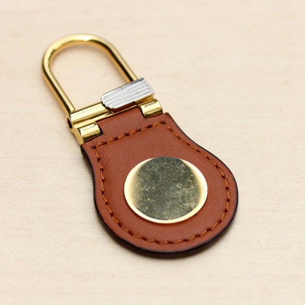 Leather Gold Keychain, Vintage Keychain, Leather Keychain, Mens Keychain, Unisex Keychain, Gold Keychain