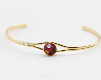 Red Flower Cuff, Red Flower Bracelet, Flower Cuff, Cabochon Bracelet, Small Gold Cuff, Flower Bracelet, Cabochon, Gold Bracelet, Small Cuff