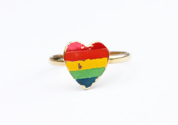 Rainbow Heart Ring, Enamel Ring, Rainbow Ring, He… - image 1