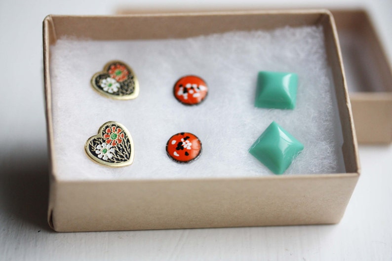 Stud Earring Set, You Choose, Set of 3 Studs, Stud Set, Studs Set, Gold Studs, Stud Earrings, Gift Set, Vintage Stud Earrings, Boxed Studs image 2