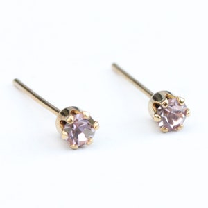 Rose Crystal Studs, Small Crystal Studs, Gold Rose Studs, Tiny Gold Studs, Pink Crystal Studs, Second Hole Studs, Small Stud Earrings