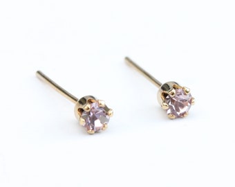 Rose Crystal Studs, Small Crystal Studs, Gold Rose Studs, Tiny Gold Studs, Pink Crystal Studs, Second Hole Studs, Small Stud Earrings