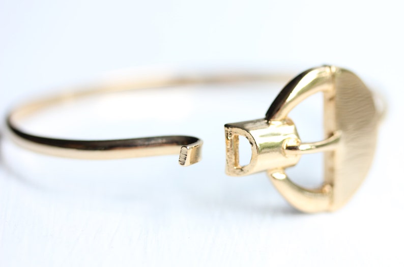 Gold Buckle Bracelet, Buckle Bracelet, Gold Cuff, Gold Hook Bracelet, Small Gold Cuff, Belt Bracelet, Faux Belt Bracelet, Faux Buckle, Cuff image 2