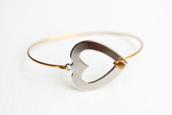 Heart Hook Bracelet, Silver and Gold Bracelet, Mi… - image 2