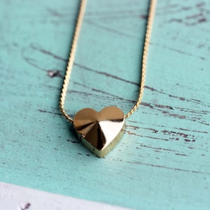 Heart Necklace Gold, Heart Necklace, Vintage Heart Necklace, Gold Heart Pendant Necklace, Block Heart Necklace, Heart Shaped Necklace