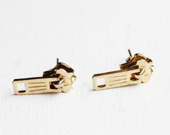 Gold Zipper Earrings, Zipper Studs