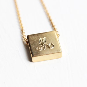 Gold Initial Necklace, Square Initial Necklace, Cursive Initial Necklace, Initial Necklace, Letter Necklace, A,B,C,E,F,G,H,J,L,M,N,R,S,T image 1